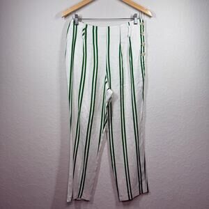 Women's Top Shop Green and White Stripped Straight Leg Pants Size 6